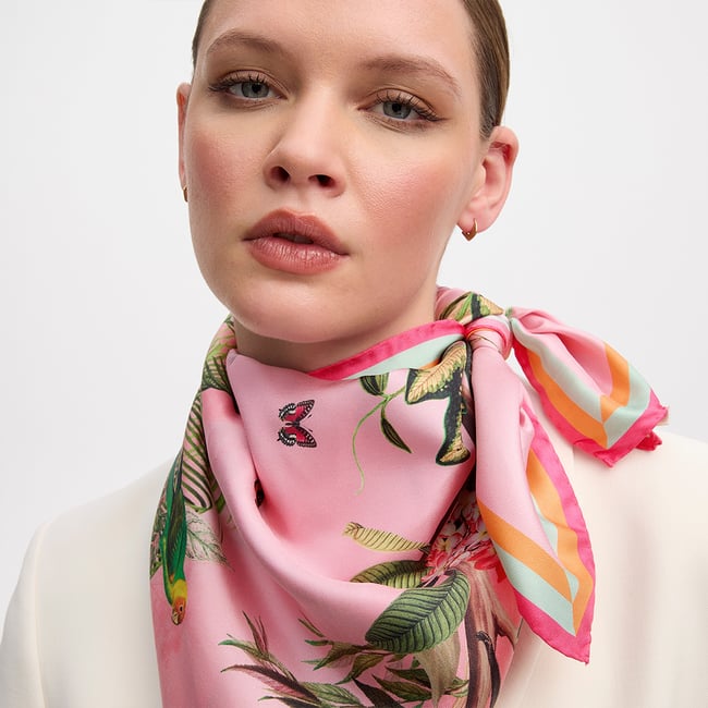 Tropical Garden Silk Scarf Pink Pure Silk