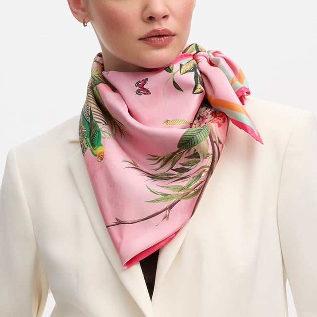 Tropical Garden Silk Scarf Pink Pure Silk