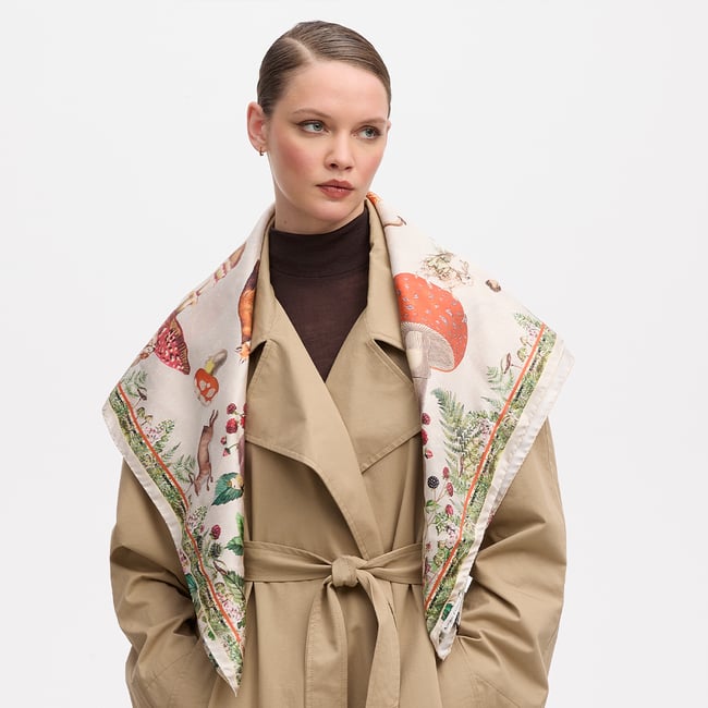 Enchanted Garden Silk Scarf Ivory Pure Silk