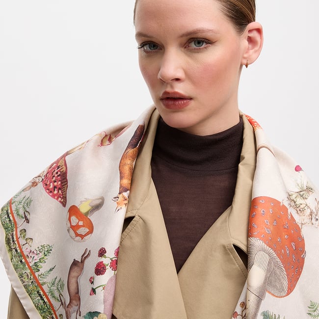 Enchanted Garden Silk Scarf Ivory Pure Silk