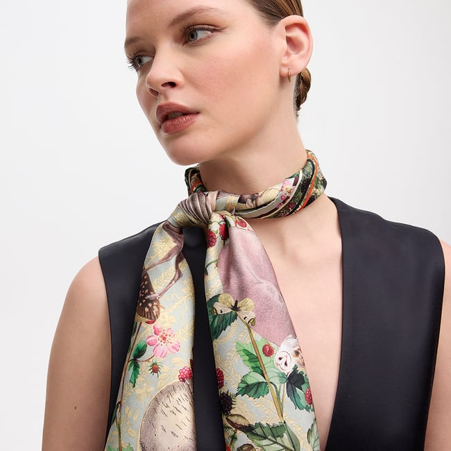 Enchanted Garden Silk Scarf Teal Pure Silk