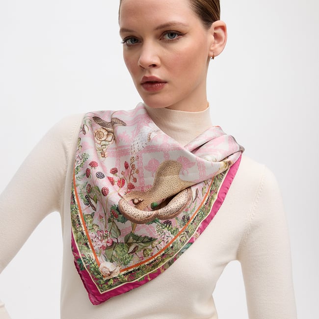 Enchanted Garden Silk Scarf Pale Pink Pure Silk