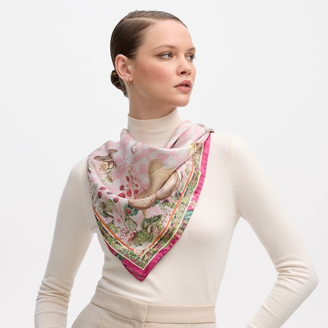Enchanted Garden Silk Scarf Pale Pink Pure Silk