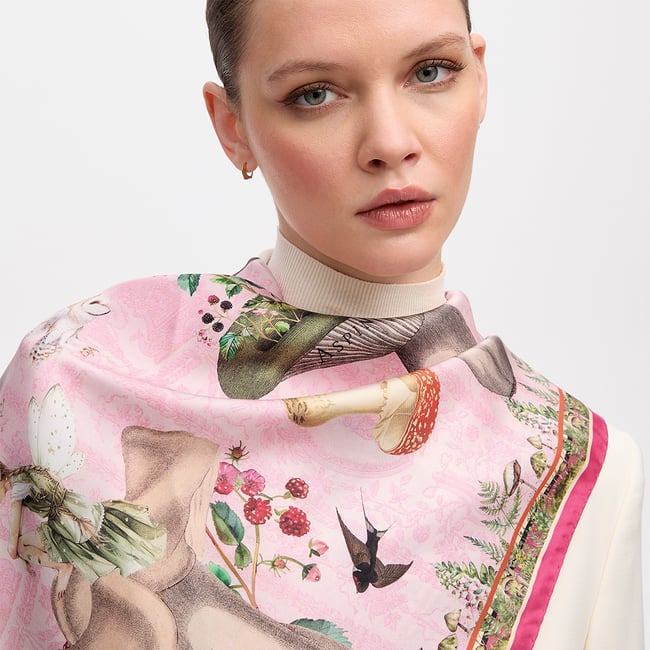Enchanted Garden Silk Scarf Pink Pure Silk