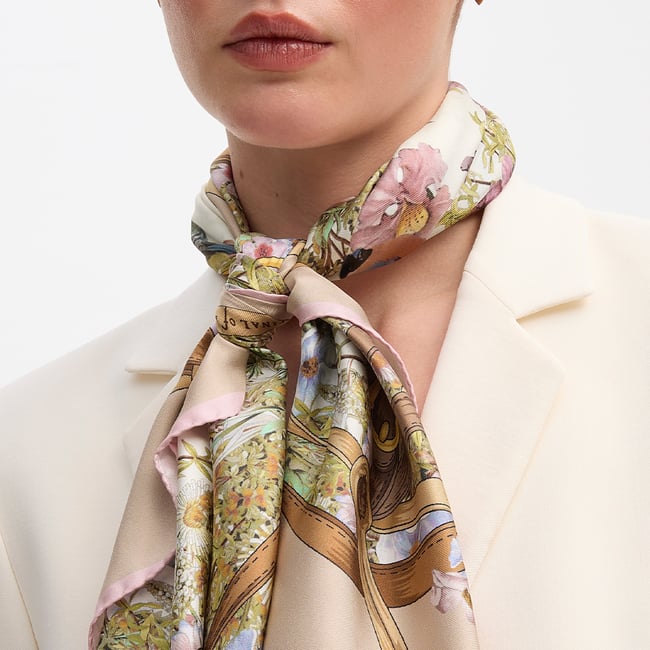 Edwardian Garden Silk Scarf Putty Pure Silk