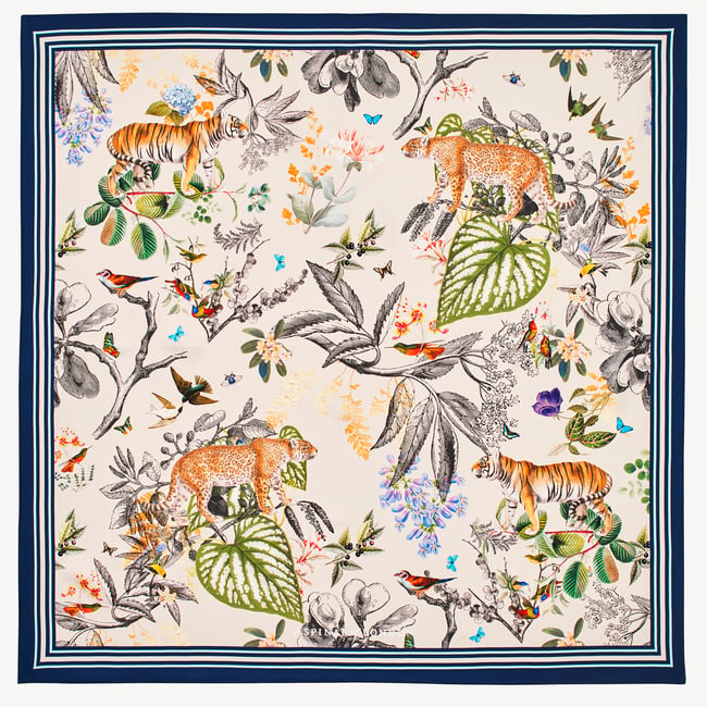 Tigers & Leopards Silk Scarf Soft Taupe Pure Silk