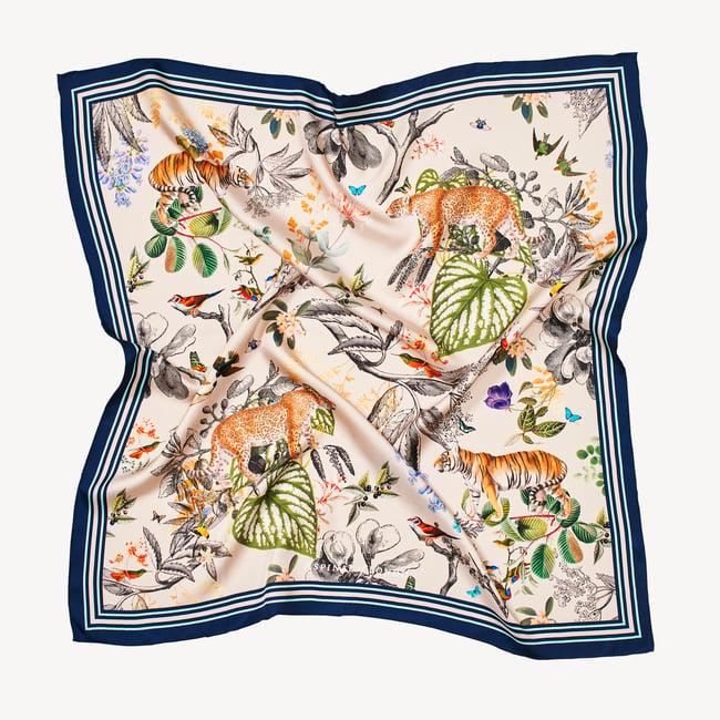 Tigers & Leopards Silk Scarf Soft Taupe Pure Silk