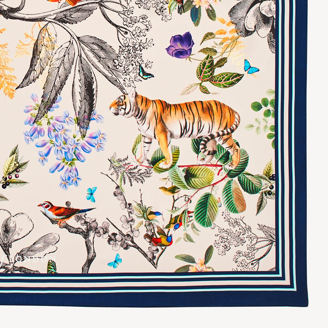 Tigers & Leopards Silk Scarf Soft Taupe Pure Silk