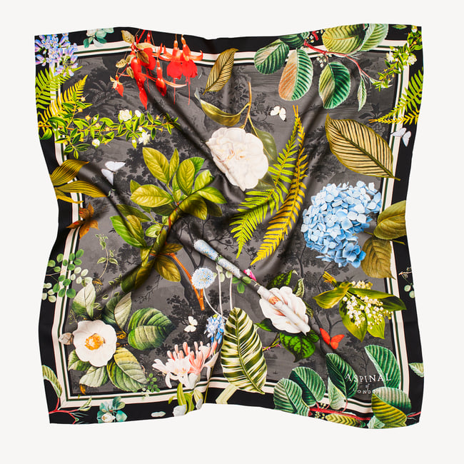 Secret Forest Silk Scarf Black Pure Silk