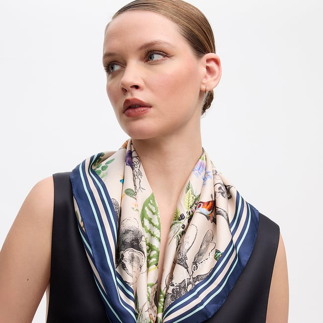 Tigers & Leopards Silk Scarf Soft Taupe Pure Silk