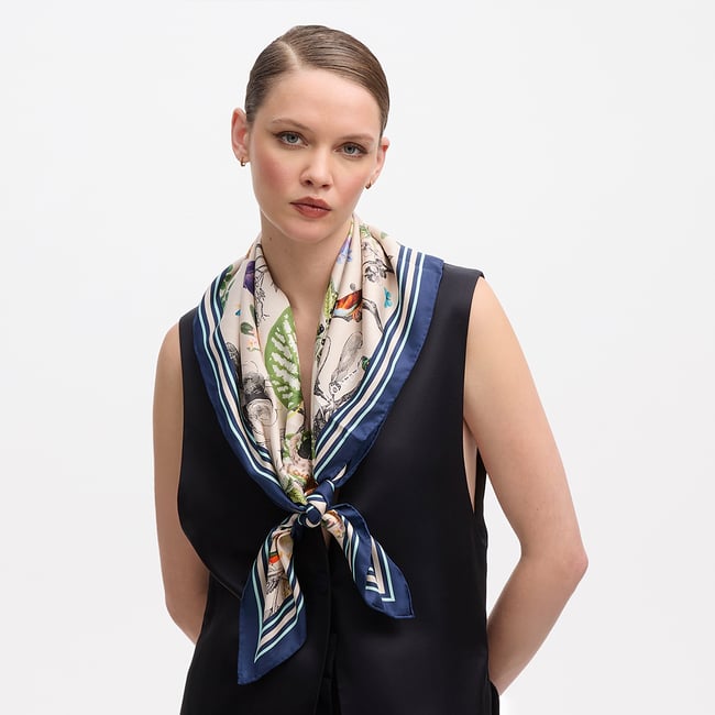 Tigers & Leopards Silk Scarf Soft Taupe Pure Silk