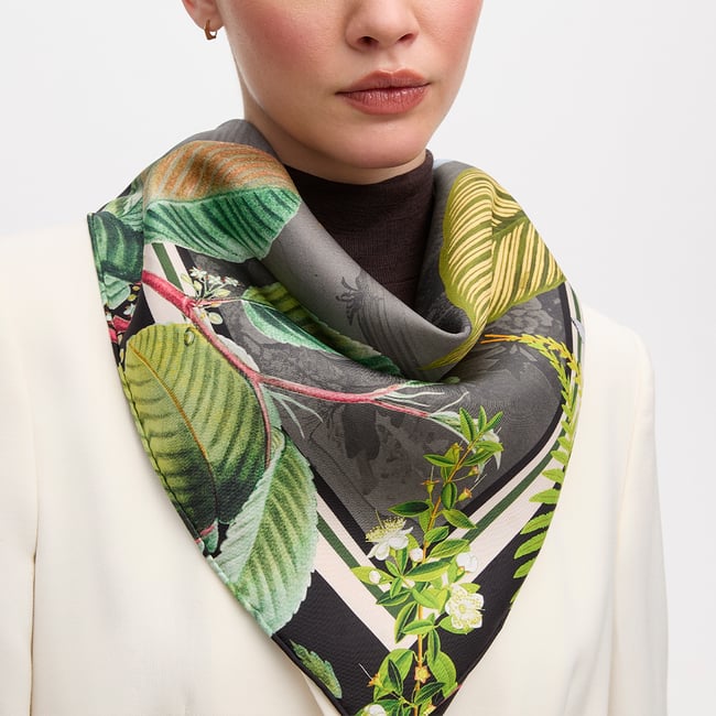 Secret Forest Silk Scarf Black Pure Silk