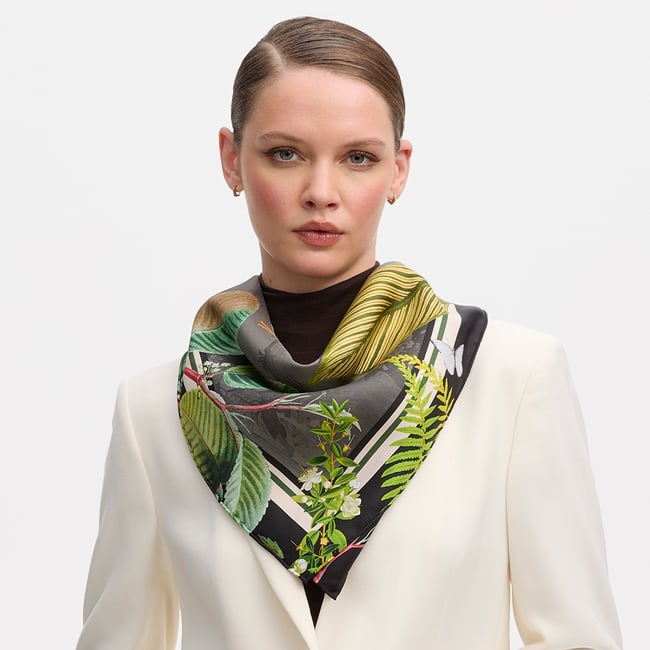 Secret Forest Silk Scarf Black Pure Silk