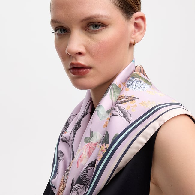 Tigers & Leopards Silk Scarf Lilac Pure Silk
