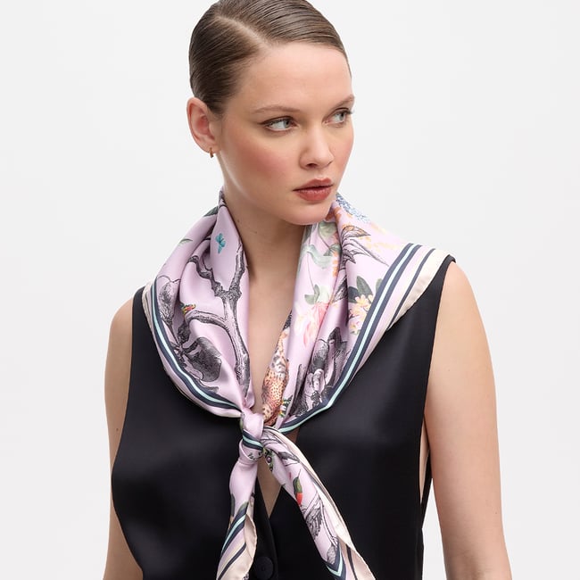 Tigers & Leopards Silk Scarf Lilac Pure Silk