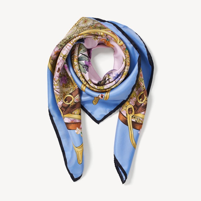 Edwardian Garden Silk Scarf Capri Blue & Lilac Pure Silk