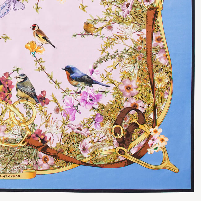Edwardian Garden Silk Scarf Capri Blue & Lilac Pure Silk