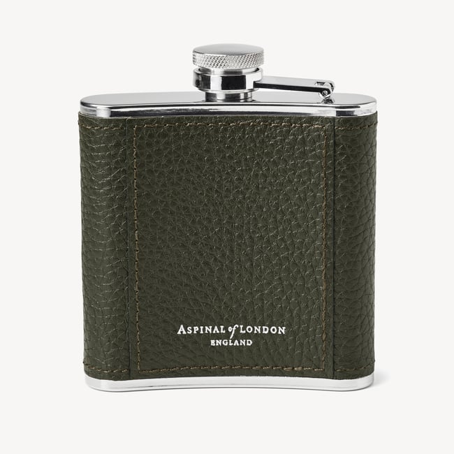 Classic 5oz Leather Hip Flask Forest Green Pebble