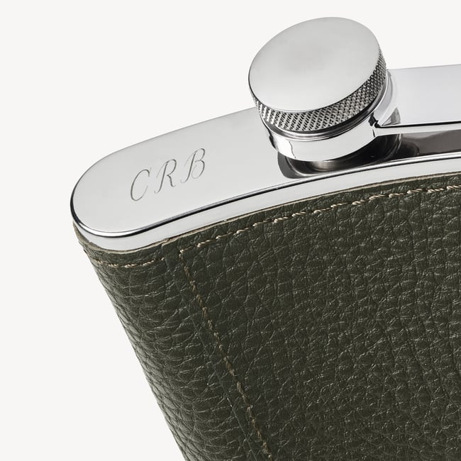 Classic 5oz Leather Hip Flask Forest Green Pebble