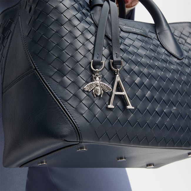 Midi London Tote French Navy Woven Leather