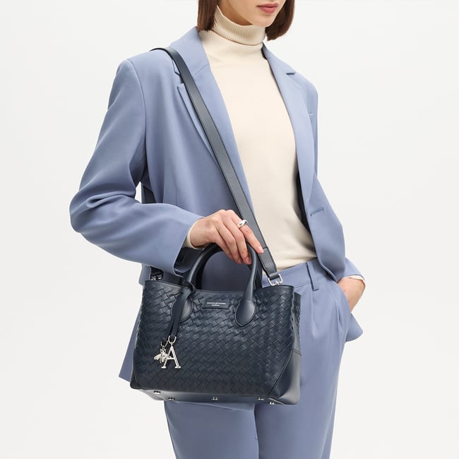 Midi London Tote French Navy Woven Leather