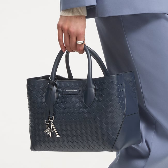 Midi London Tote French Navy Woven Leather