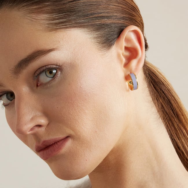 Enamel Hoop Earrings Lavender Enamel & 18ct Gold Plated 