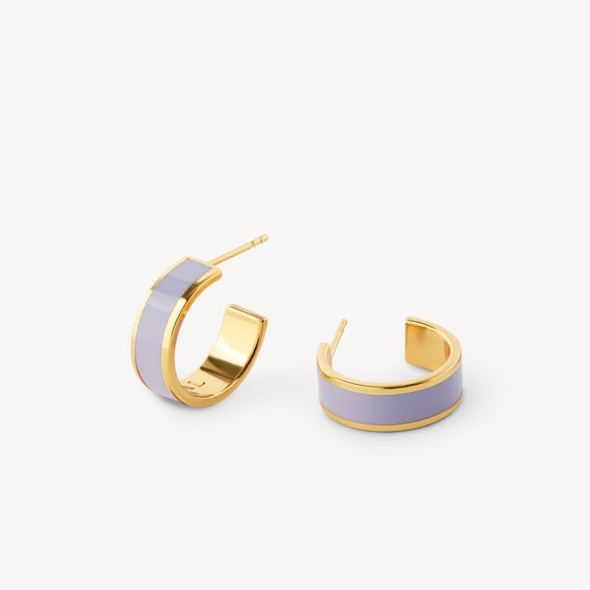 Enamel Hoop Earrings Lavender Enamel & 18ct Gold Plated 