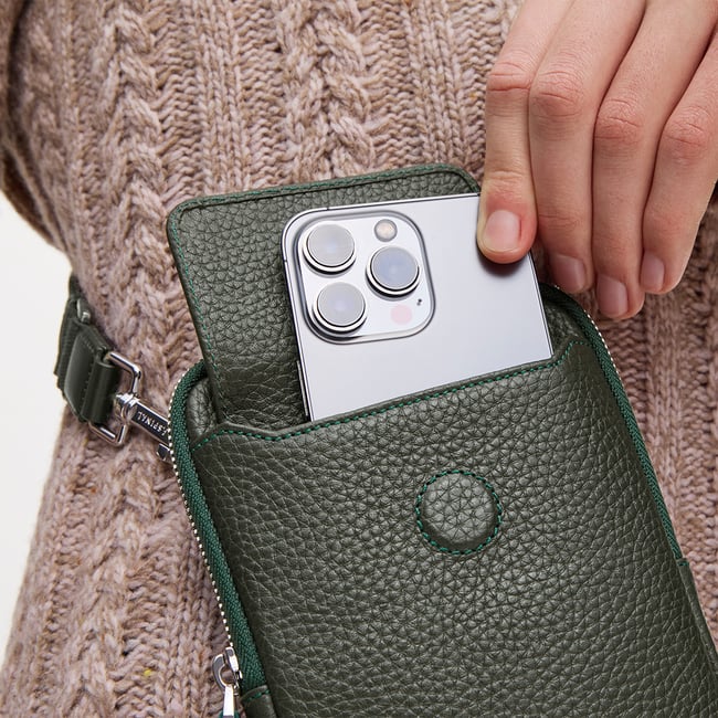 Reporter Crossbody Phone Bag Forest Green Pebble