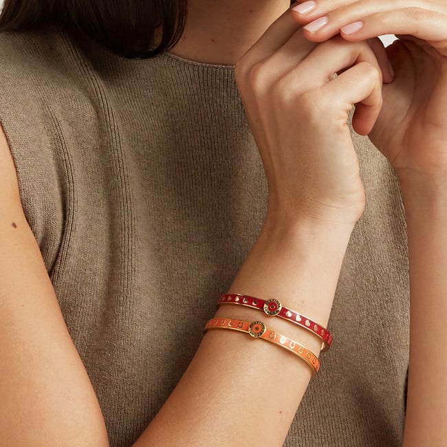 Thin Love Hearts Bangle Cardinal Red Enamel & 18ct Gold Plated