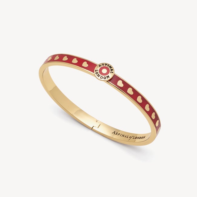 Thin Love Hearts Bangle Cardinal Red Enamel & 18ct Gold Plated