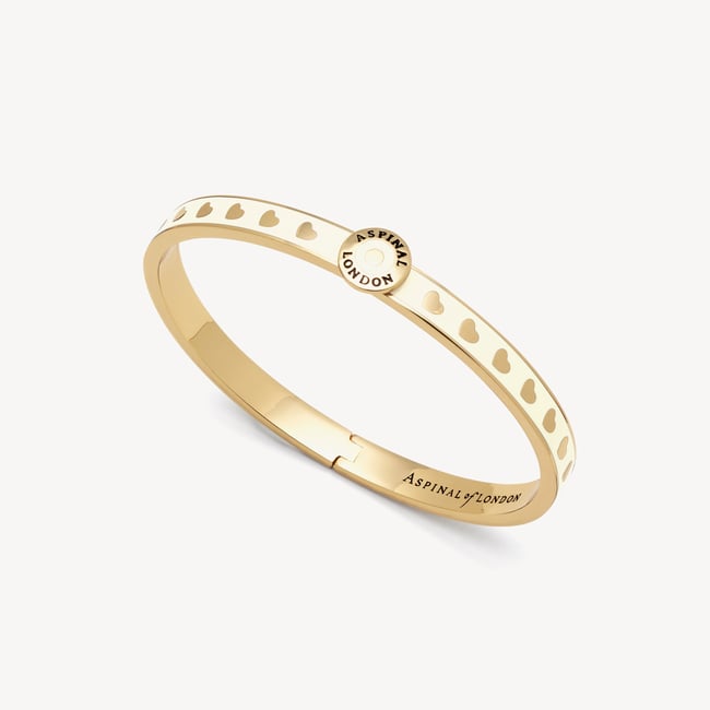 Thin Love Hearts Bangle Ivory Enamel & 18ct Gold Plated