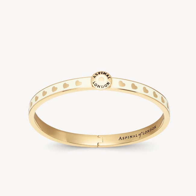 Thin Love Hearts Bangle Ivory Enamel & 18ct Gold Plated