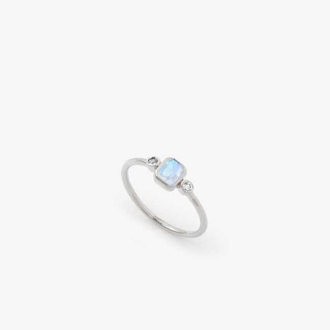 Gemstone Ring Rainbow Moonstone & Sterling Silver 925