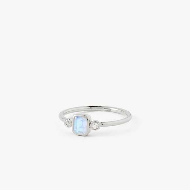 Gemstone Ring Rainbow Moonstone & Sterling Silver 925