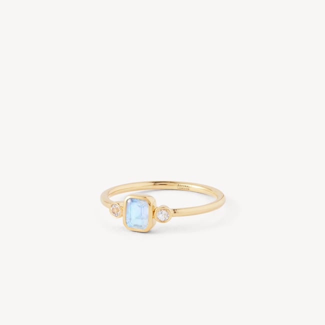 Gemstone Ring Rainbow Moonstone & 18ct Gold Vermeil