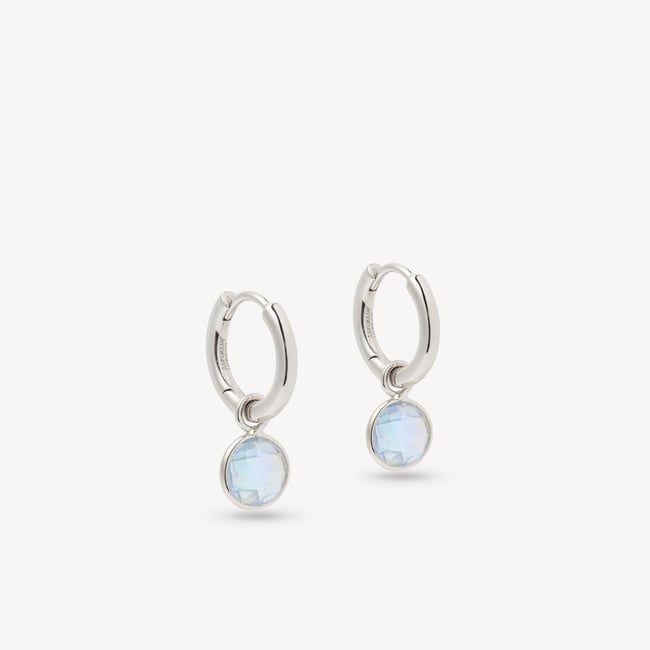 Gemstone Huggie Earrings Rainbow Moonstone & Sterling Silver 925