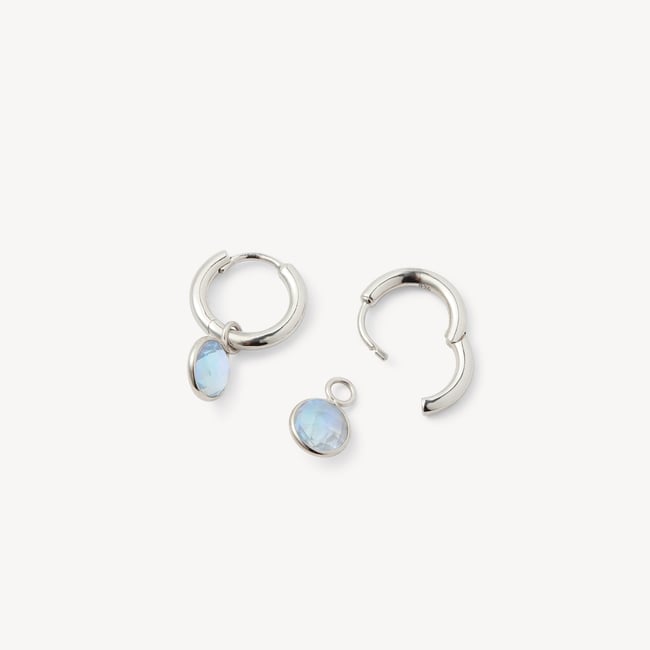 Gemstone Huggie Earrings Rainbow Moonstone & Sterling Silver 925