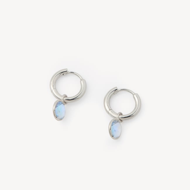 Gemstone Huggie Earrings Rainbow Moonstone & Sterling Silver 925