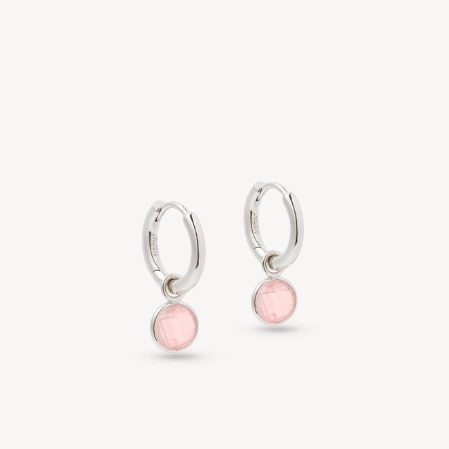 Gemstone Huggie Earrings Rose Quartz & Sterling Silver 925