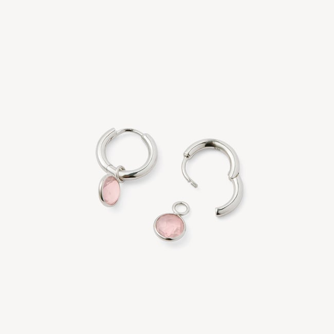 Gemstone Huggie Earrings Rose Quartz & Sterling Silver 925