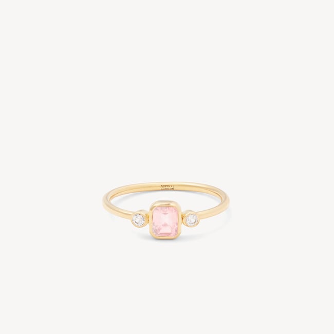 Set of 3 Gemstone Rings Swiss Blue Topaz, Rainbow Moonstone & Rose Quartz