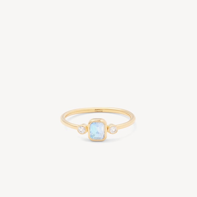 Set of 3 Gemstone Rings Swiss Blue Topaz, Rainbow Moonstone & Rose Quartz