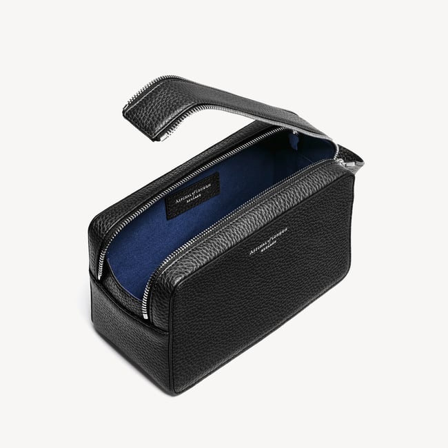 Double Zip Mount Street Wash Bag Black Pebble