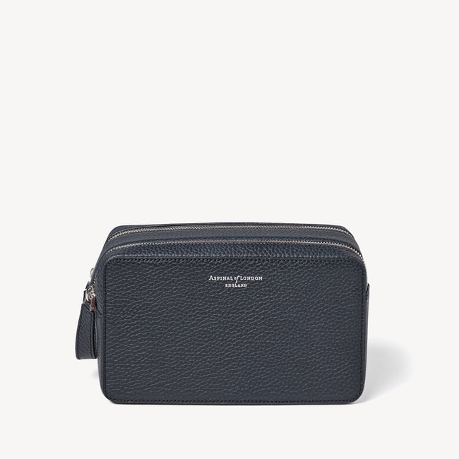 Double Zip Mount Street Wash Bag Navy Pebble