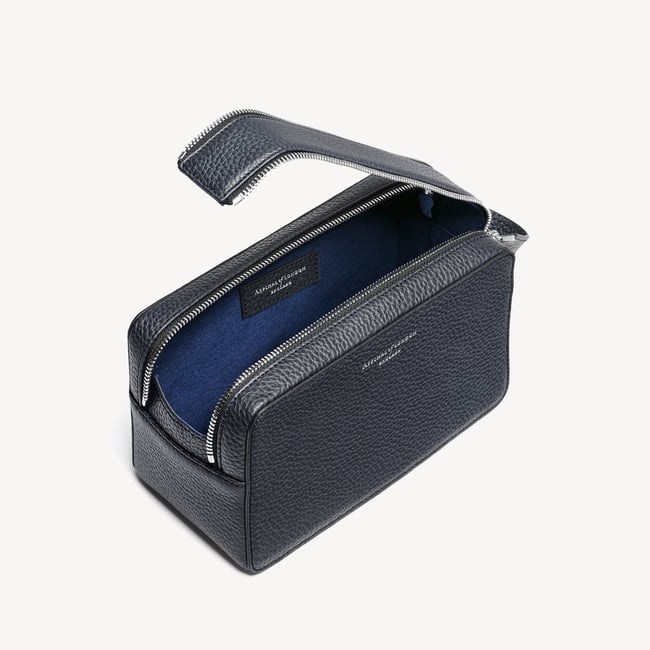 Double Zip Mount Street Wash Bag Navy Pebble