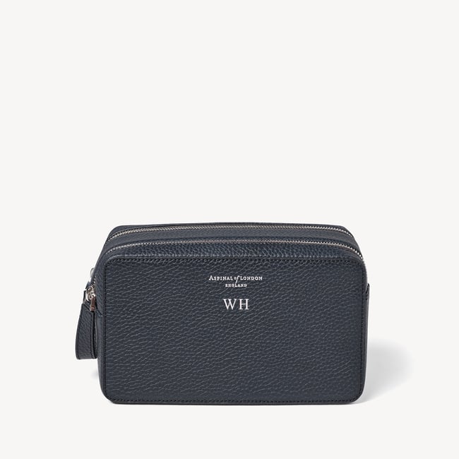 Double Zip Mount Street Wash Bag Navy Pebble
