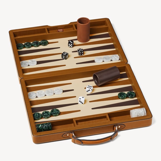 Raffia Backgammon Set Natural Raffia & Smooth Tan