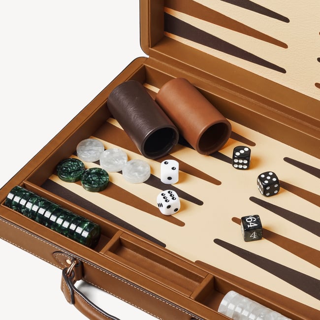 Raffia Backgammon Set Natural Raffia & Smooth Tan