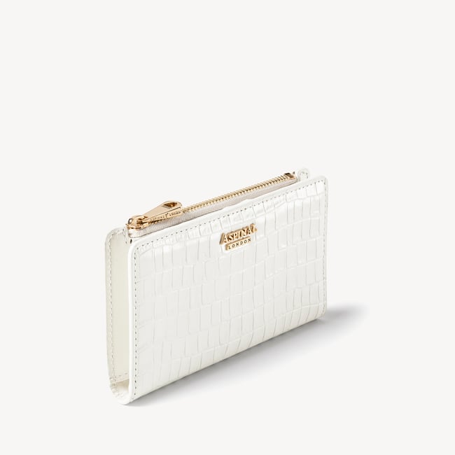 Mayfair® Coin & Card Wallet Deep Shine Chalk White Small Croc